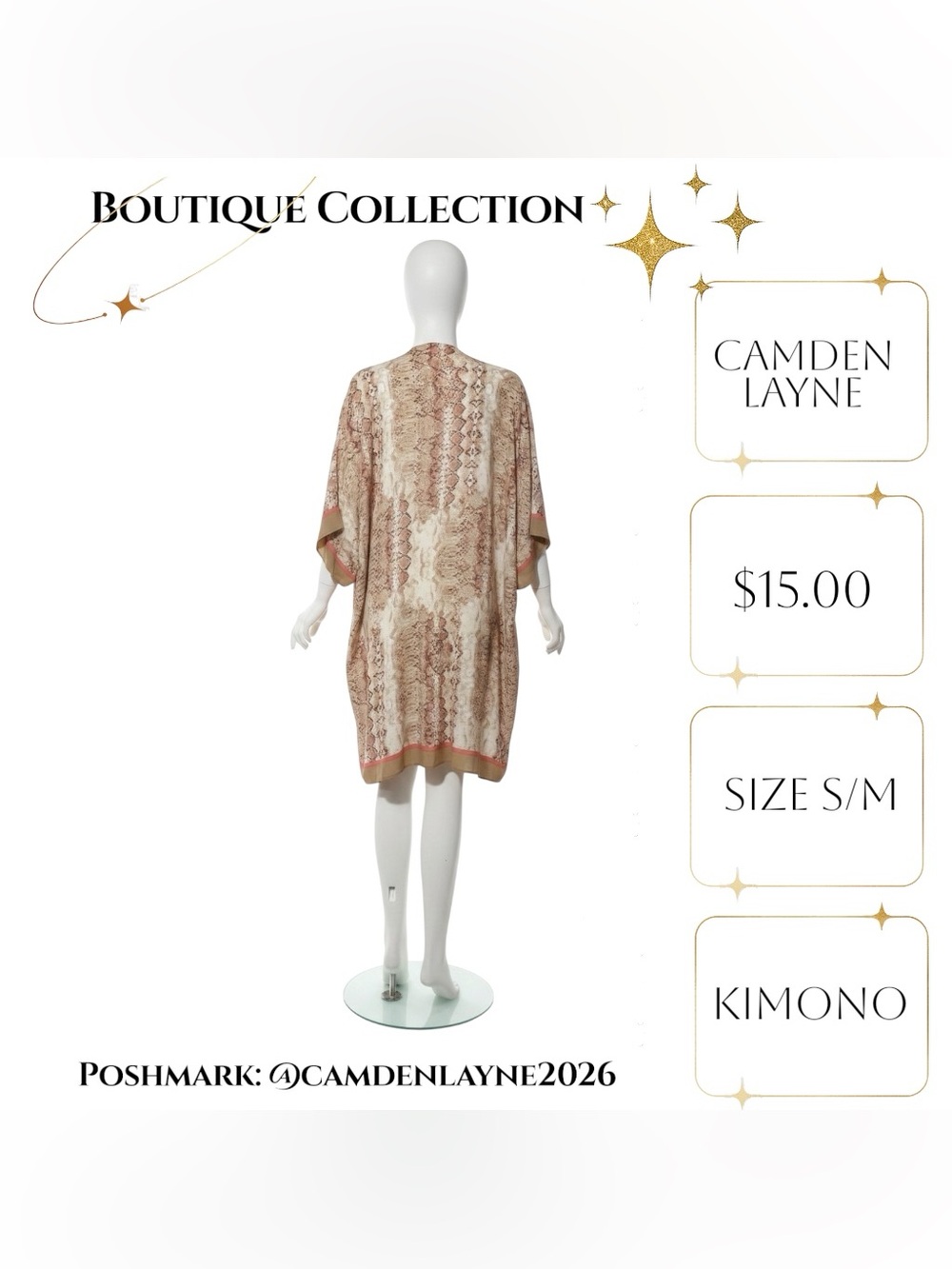 Caden Lane Neutral Snake-Print Kimono with Rust Trim - Picture 6 of 10